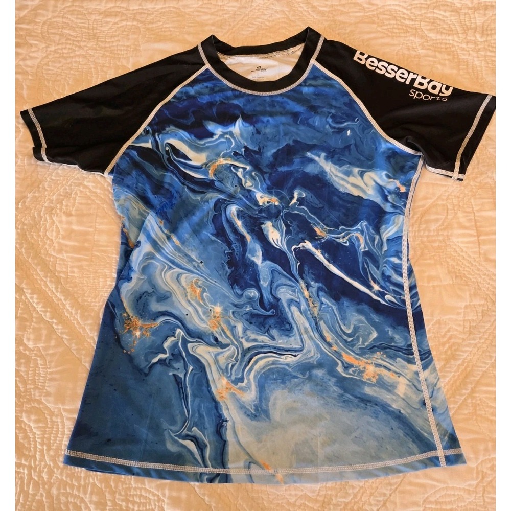 BesserBay Women's Short Sleeve Blue  Rash Guard Swim Shirt UPF 50+ Large 12-14
